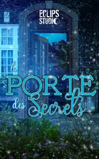 jaquette du jeu comportant une porte ouverte donnant un monde fantaisiste avec le titre la porte des secrets et le logo du studio sur la jaquette.