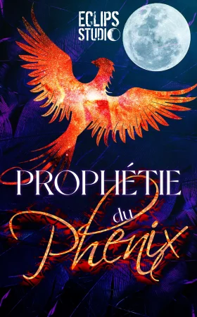 Prophétie du phénix Jaquette du jeu représentant un phénix, une pleine lune et le titre en gros plan avec le logo du studio