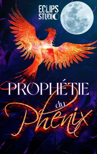 Jaquette du jeu représentant un phénix, une pleine lune et le titre en gros plan avec le logo du studio